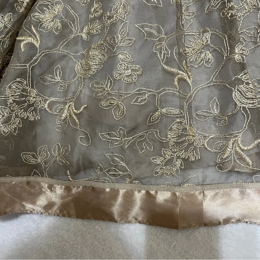 Coldwater Creek NWT Silk Floral Embroidered Skirt Gold Taupe Boho Fairycore